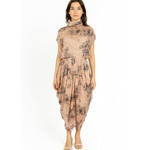 Traffic People Women's Size Medium Silk Dress Floral Bloom Chic High Neck